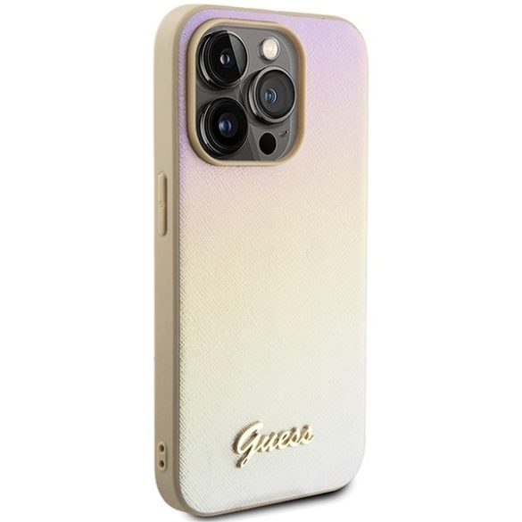 Guess GUHCP15XPSAIRSD iPhone 15 Pro Max 6.7" arany keménytok Saffiano irizáló írással