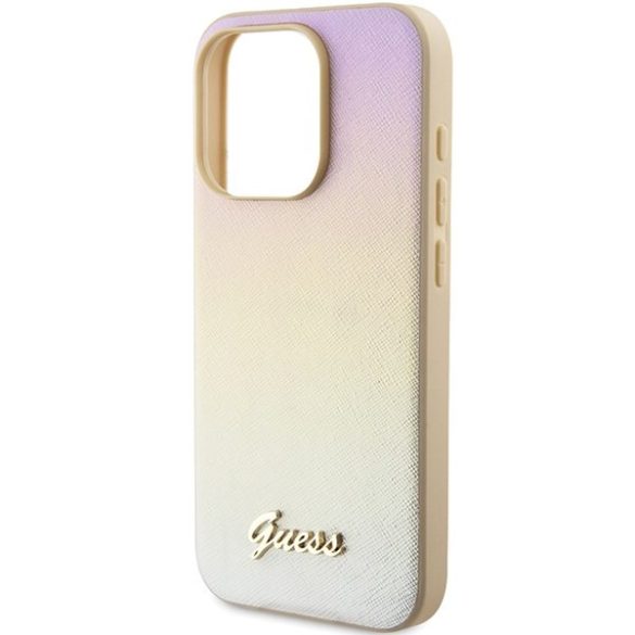 Guess GUHCP15XPSAIRSD iPhone 15 Pro Max 6.7" arany keménytok Saffiano irizáló írással