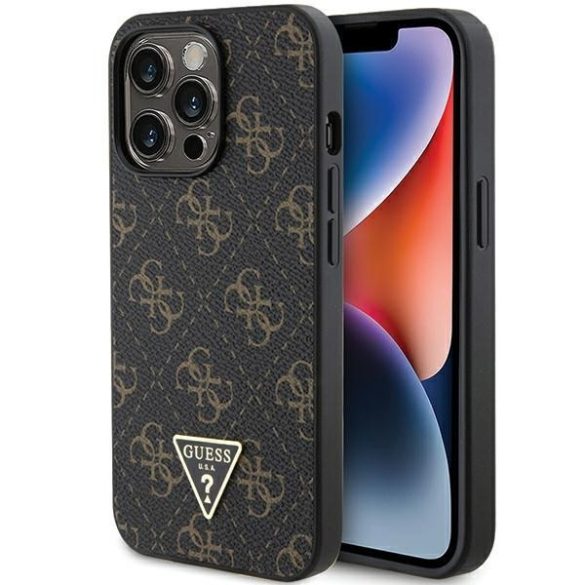 Guess GUHCP13LPG4GPK iPhone 13 Pro / 13 6.1" fekete keménytok 4G háromszög fém logóval