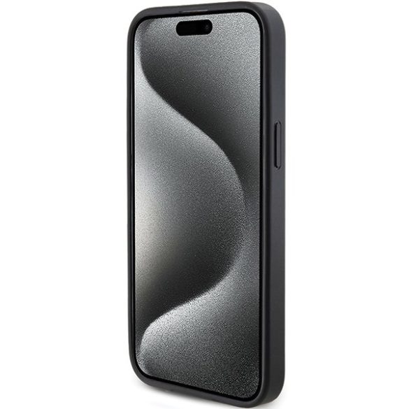 Guess GUHCP15LPG4GPK iPhone 15 Pro 6.1" fekete keménytok 4G háromszög fém logóval