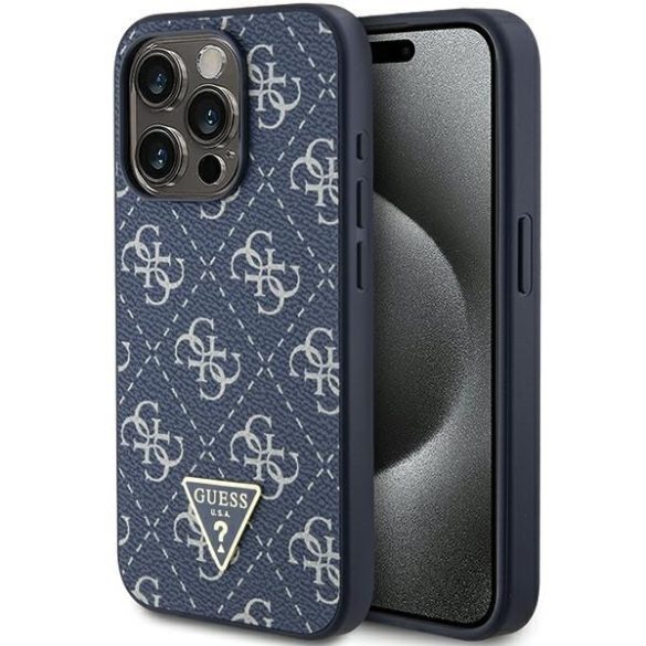 Guess GUHCP15LPG4GPB iPhone 15 Pro 6.1" kék keménytok 4G háromszög fém logóval