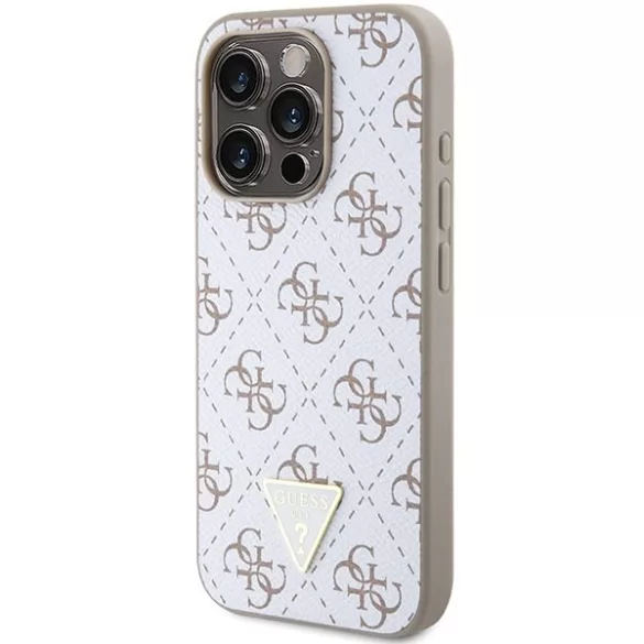 Guess GUHCP15LPG4GPH iPhone 15 Pro 6.1" fehér keménytok 4G háromszög fém logóval