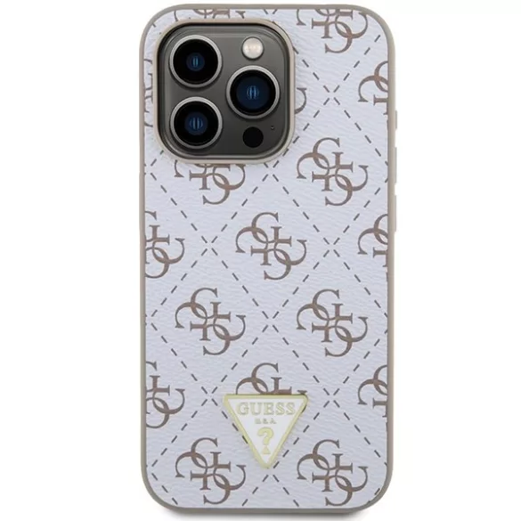 Guess GUHCP15LPG4GPH iPhone 15 Pro 6.1" fehér keménytok 4G háromszög fém logóval