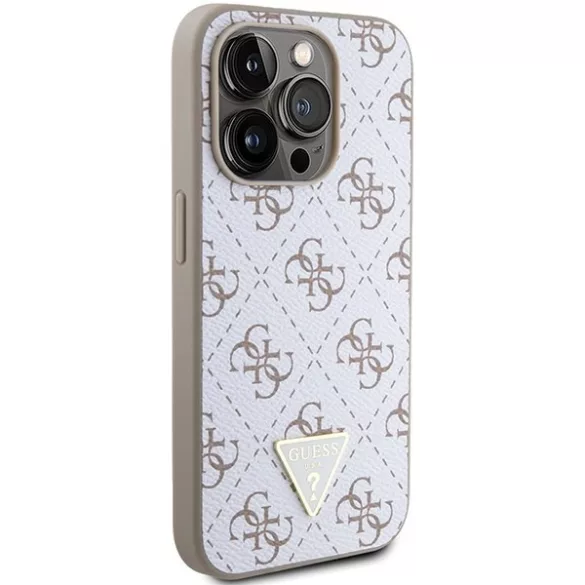 Guess GUHCP15LPG4GPH iPhone 15 Pro 6.1" fehér keménytok 4G háromszög fém logóval