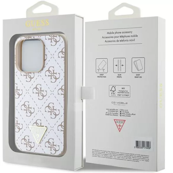Guess GUHCP15LPG4GPH iPhone 15 Pro 6.1" fehér keménytok 4G háromszög fém logóval