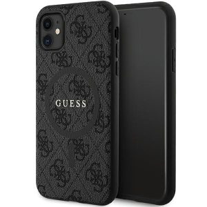 Guess GUHMN61G4GFRK iPhone 11 6.1"  fekete keménytok 4G kollekció bőr fém logó MagSafe