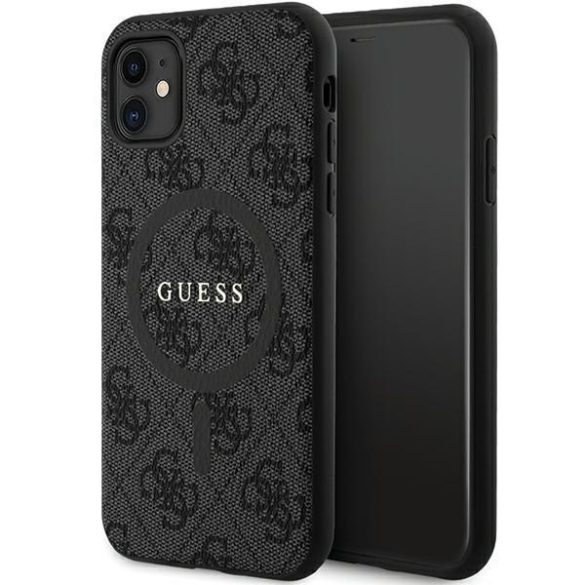 Guess GUHMN61G4GFRK iPhone 11 6.1" / Xr fekete keménytok 4G kollekció bőr fém logó MagSafe