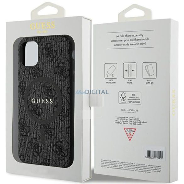 Guess GUHMN61G4GFRK iPhone 11 6.1" / Xr fekete keménytok 4G kollekció bőr fém logó MagSafe