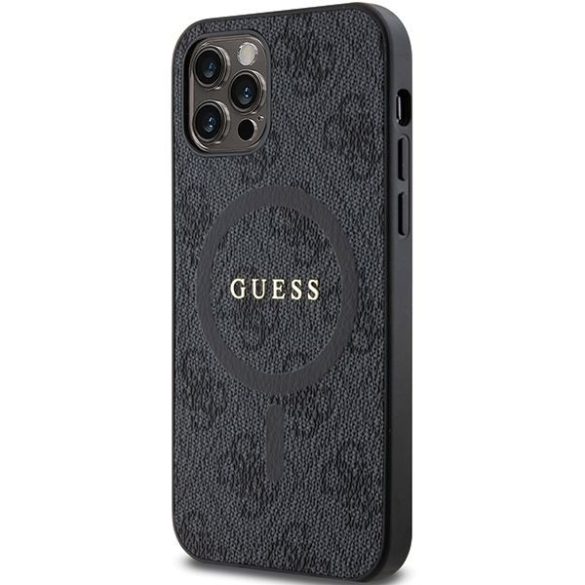 Guess GUHMP12MG4GFRK iPhone 12/12 Pro 6.1" fekete keménytok 4G Collection bőr fém logó MagSafe