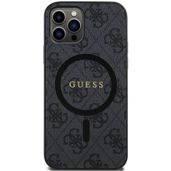 Guess GUHMP12MG4GFRK iPhone 12/12 Pro 6.1" fekete keménytok 4G Collection bőr fém logó MagSafe