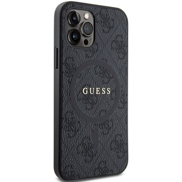 Guess GUHMP12MG4GFRK iPhone 12/12 Pro 6.1" fekete keménytok 4G Collection bőr fém logó MagSafe