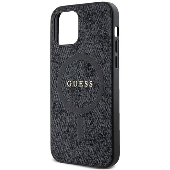 Guess GUHMP12MG4GFRK iPhone 12/12 Pro 6.1" fekete keménytok 4G Collection bőr fém logó MagSafe