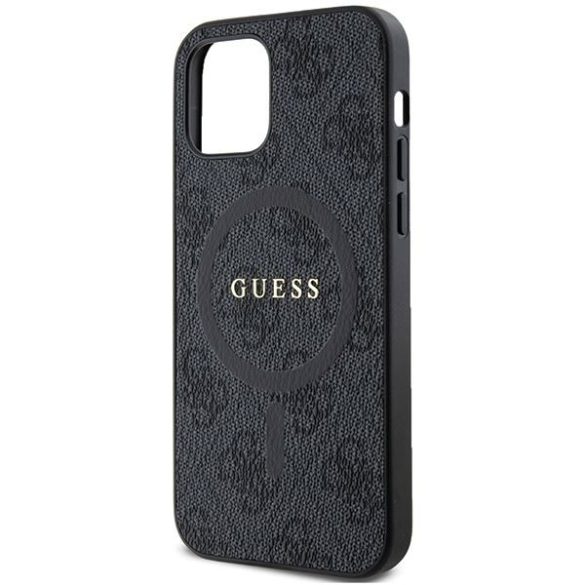 Guess GUHMP12MG4GFRK iPhone 12/12 Pro 6.1" fekete keménytok 4G Collection bőr fém logó MagSafe