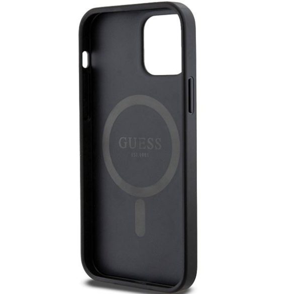 Guess GUHMP12MG4GFRK iPhone 12/12 Pro 6.1" fekete keménytok 4G Collection bőr fém logó MagSafe