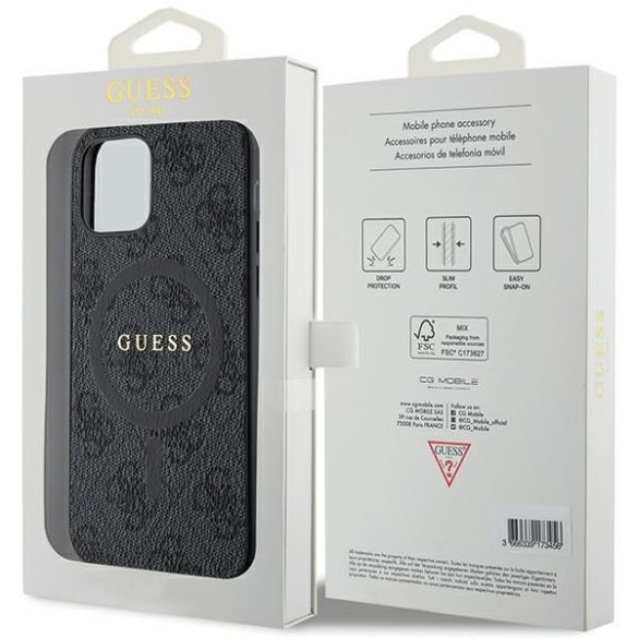 Guess GUHMP12MG4GFRK iPhone 12/12 Pro 6.1" fekete keménytok 4G Collection bőr fém logó MagSafe