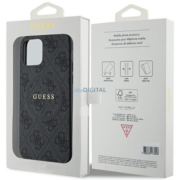 Guess GUHMP12MG4GFRK iPhone 12/12 Pro 6.1" fekete keménytok 4G Collection bőr fém logó MagSafe