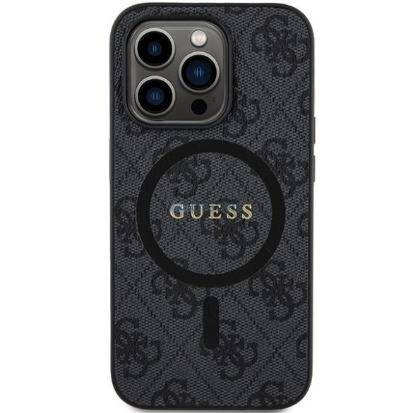 Guess GUHMP13LG4GFRK iPhone 13 Pro / 13 6.1" fekete keménytok 4G Collection bőr fém logó MagSafe
