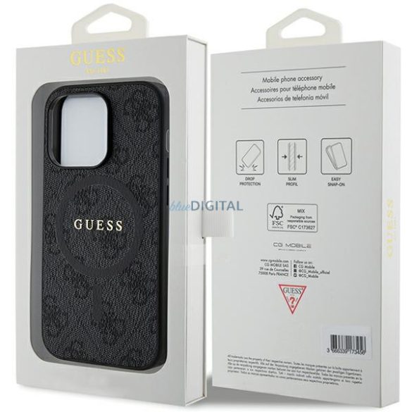 Guess GUHMP13LG4GFRK iPhone 13 Pro / 13 6.1" fekete keménytok 4G Collection bőr fém logó MagSafe