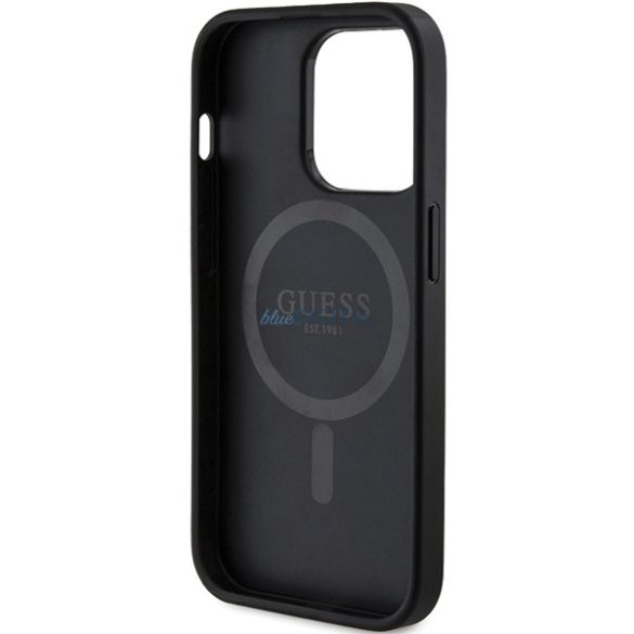 Guess GUHMP13XG4GFRK iPhone 13 Pro Max 6.7" fekete keménytok 4G Collection bőr fém logó MagSafe