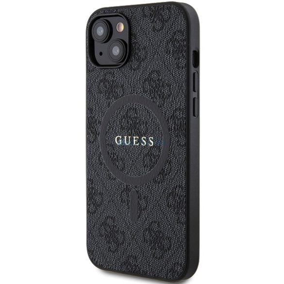 Guess GUHMP14SG4GFRK iPhone 14 / 15 / 13 6.1" fekete keménytok 4G Collection bőr fém logó MagSafe