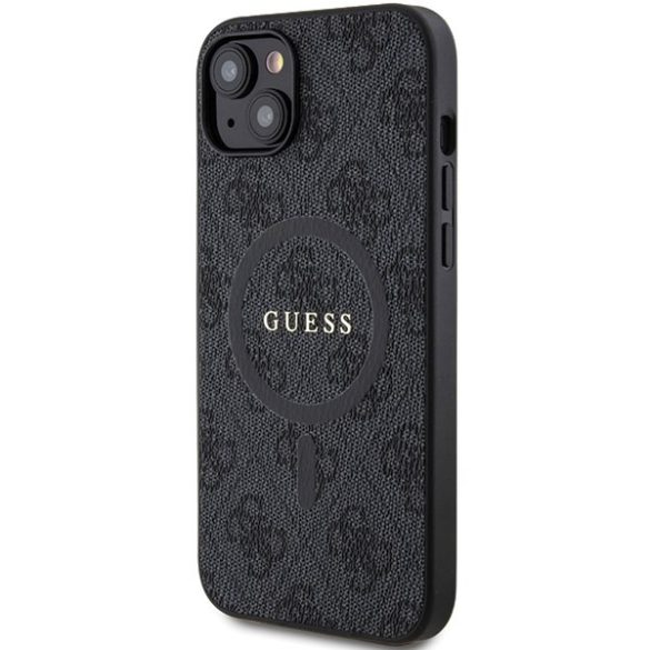 Guess GUHMP15SG4GFRK iPhone 15 / 14 / 13 6.1" fekete keménytok 4G Collection bőr fém logó MagSafe