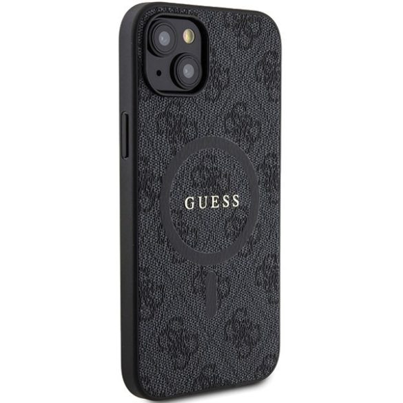 Guess GUHMP15SG4GFRK iPhone 15 / 14 / 13 6.1" fekete keménytok 4G Collection bőr fém logó MagSafe