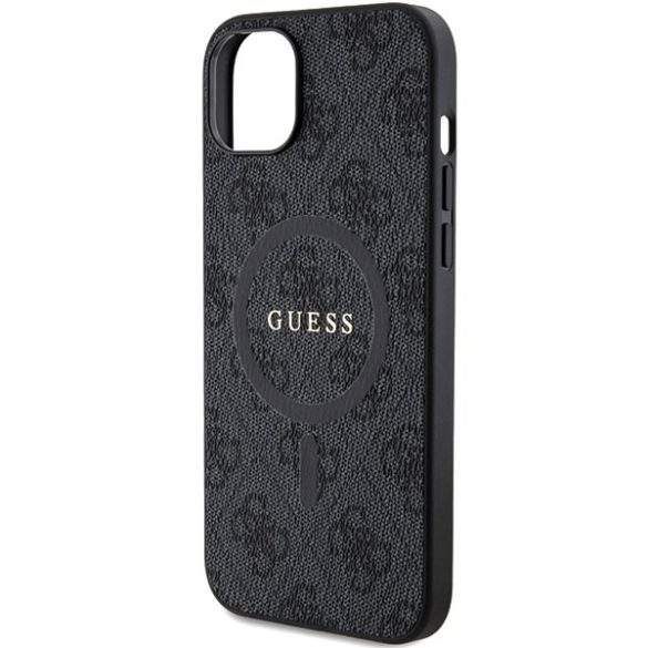 Guess GUHMP15SG4GFRK iPhone 15 / 14 / 13 6.1" fekete keménytok 4G Collection bőr fém logó MagSafe