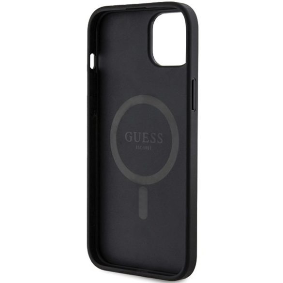 Guess GUHMP15SG4GFRK iPhone 15 / 14 / 13 6.1" fekete keménytok 4G Collection bőr fém logó MagSafe