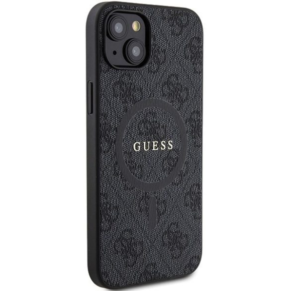Guess GUHMP15MG4GFRK iPhone 15 Plus / 14 Plus 6.7" fekete keménytok 4G Collection bőr fém logó MagSafe