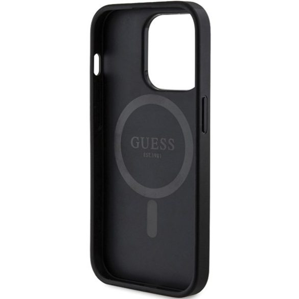 Guess GUHMP15LG4GFRK iPhone 15 Pro 6.1" fekete keménytok 4G Collection bőr fém logó MagSafe