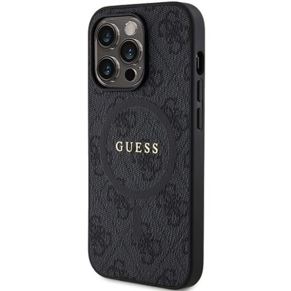 Guess GUHMP15XG4GFRK iPhone 15 Pro Max 6.7" fekete keménytok 4G Collection bőr fém logó MagSafe