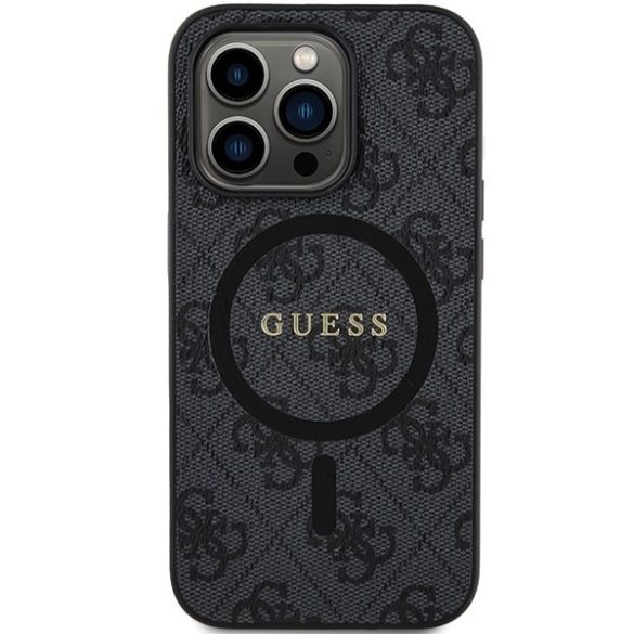 Guess GUHMP15XG4GFRK iPhone 15 Pro Max 6.7" fekete keménytok 4G Collection bőr fém logó MagSafe