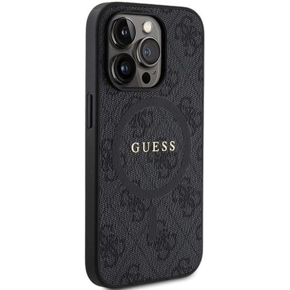 Guess GUHMP15XG4GFRK iPhone 15 Pro Max 6.7" fekete keménytok 4G Collection bőr fém logó MagSafe