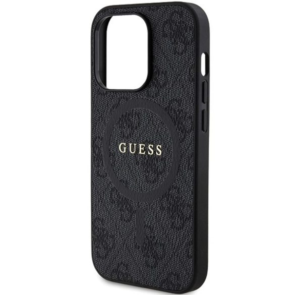 Guess GUHMP15XG4GFRK iPhone 15 Pro Max 6.7" fekete keménytok 4G Collection bőr fém logó MagSafe