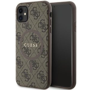 Guess GUHMN61G4GFRW iPhone 11 6.1"  barna keménytok 4G kollekció bőr fém logó MagSafe