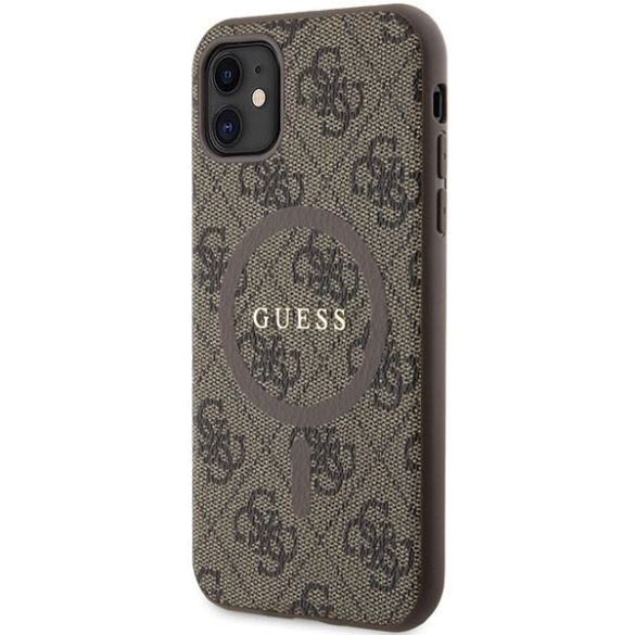 Guess GUHMN61G4GFRW iPhone 11 6.1" / Xr barna keménytok 4G kollekció bőr fém logó MagSafe