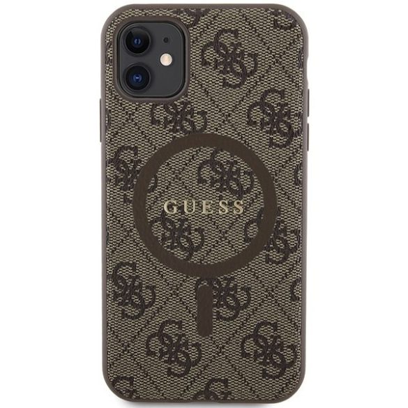 Guess GUHMN61G4GFRW iPhone 11 6.1" / Xr barna keménytok 4G kollekció bőr fém logó MagSafe