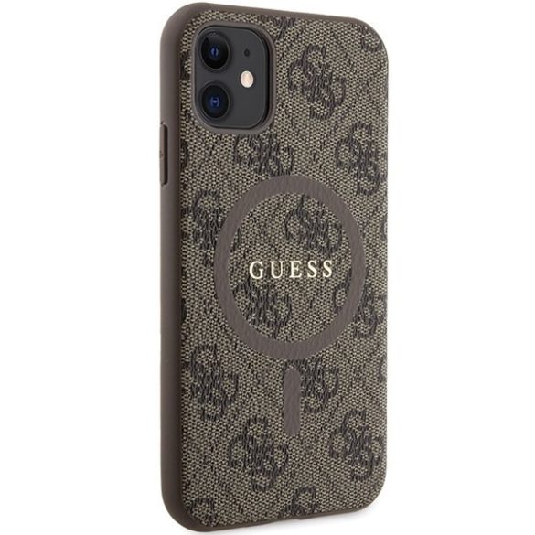 Guess GUHMN61G4GFRW iPhone 11 6.1" / Xr barna keménytok 4G kollekció bőr fém logó MagSafe