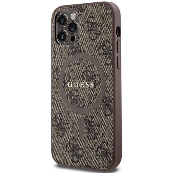 Guess GUHMP12MG4GFRW iPhone 12/12 Pro 6.1" barna keménytok 4G Collection bőr fém logó MagSafe