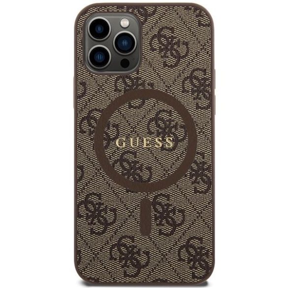 Guess GUHMP12MG4GFRW iPhone 12/12 Pro 6.1" barna keménytok 4G Collection bőr fém logó MagSafe