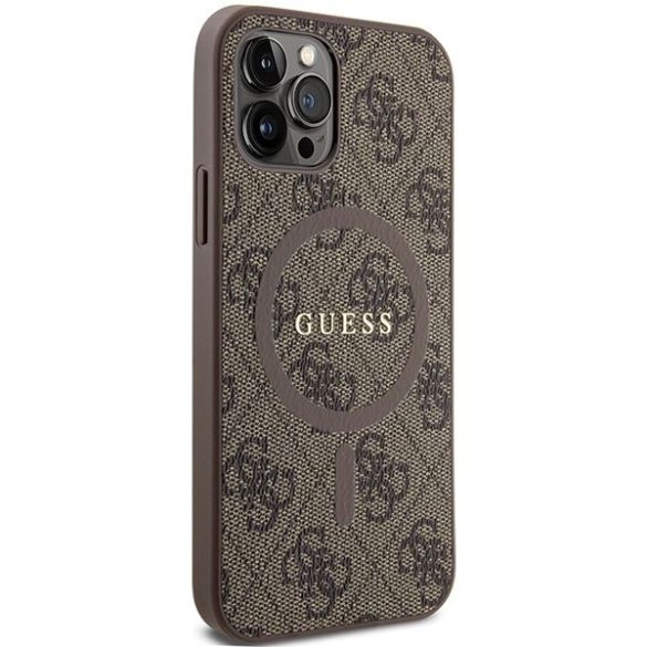 Guess GUHMP12MG4GFRW iPhone 12/12 Pro 6.1" barna keménytok 4G Collection bőr fém logó MagSafe