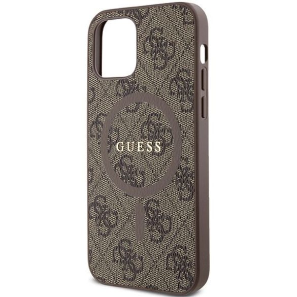 Guess GUHMP12MG4GFRW iPhone 12/12 Pro 6.1" barna keménytok 4G Collection bőr fém logó MagSafe