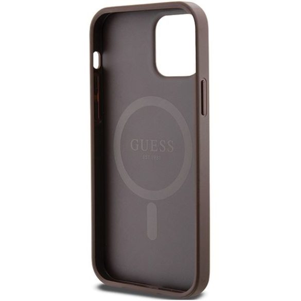 Guess GUHMP12MG4GFRW iPhone 12/12 Pro 6.1" barna keménytok 4G Collection bőr fém logó MagSafe