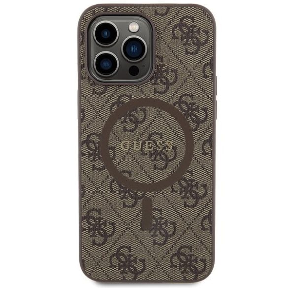 Guess GUHMP13LG4GFRW iPhone 13 Pro / 13 6.1" barna keménytok 4G Collection bőr fém logó MagSafe