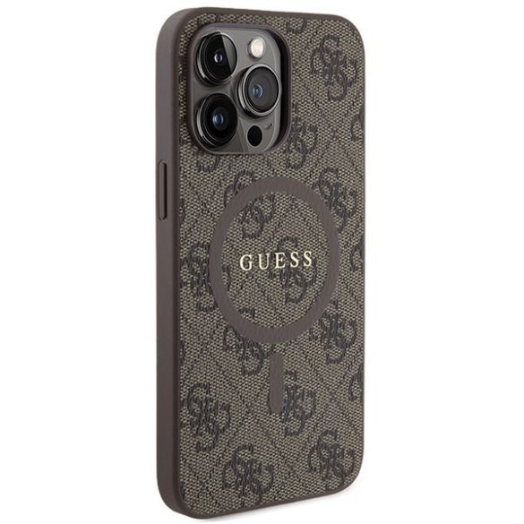 Guess GUHMP13LG4GFRW iPhone 13 Pro / 13 6.1" barna keménytok 4G Collection bőr fém logó MagSafe