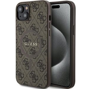 Guess GUHMP15SG4GFRW iPhone 15 / 14 / 13 6.1" barna keménytok 4G kollekció bőr fém logó MagSafe