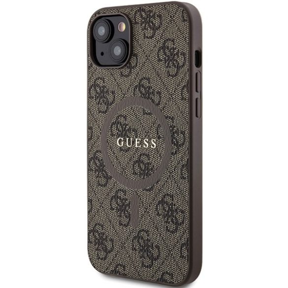 Guess GUHMP15SG4GFRW iPhone 15 / 14 / 13 6.1" barna keménytok 4G kollekció bőr fém logó MagSafe