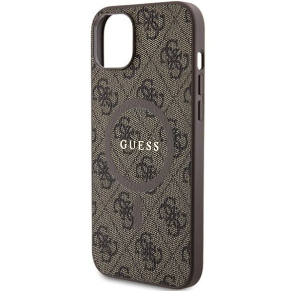 Guess GUHMP15SG4GFRW iPhone 15 / 14 / 13 6.1" barna keménytok 4G kollekció bőr fém logó MagSafe