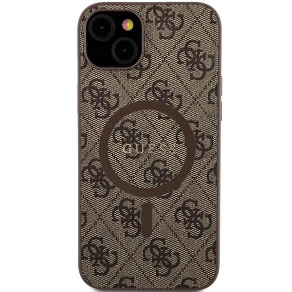 Guess GUHMP15MG4GFRW iPhone 15 Plus / 14 Plus 6.7" barna keménytok 4G Collection bőr fém logó MagSafe