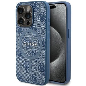 Guess GUHMP14XG4GFRB iPhone 14 Pro Max 6.7" kék keménytok 4G Collection bőr fém logó MagSafe